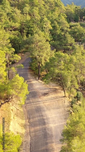 Road along the picturesque Koprulu canyon in Turkey. Turkish nature. Aerial view.