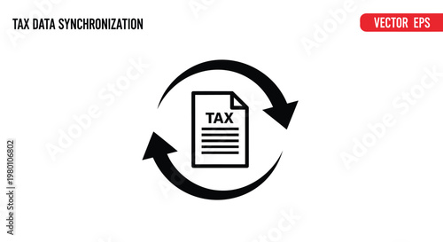Tax data synchronization, financial document exchange, tax information update, vector icon