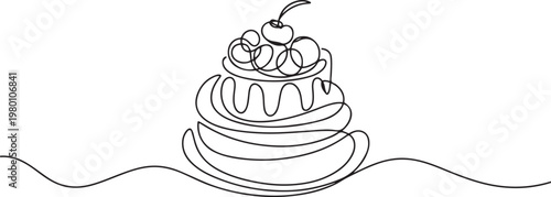 Eclair one line art. Continuous line drawing of cake, brewing cake. one line art icon drawing vector