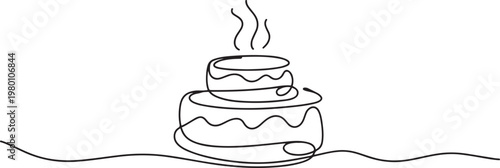Eclair one line art. Continuous line drawing of cake, brewing cake. one line art icon drawing vector