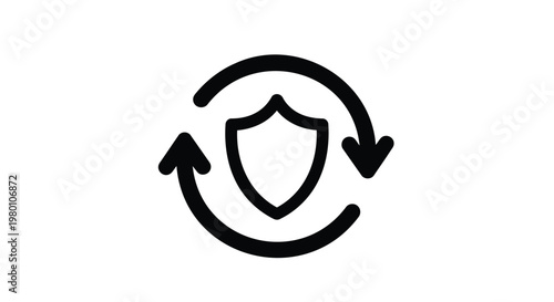 Shield protection cycle icon, security symbol, safety sign, black vector graphic