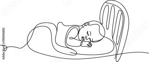 Continuous line drawing of childhood, safety, protection, crib, children s sleep, sleep, relaxation, recreation. one line art icon drawing vector