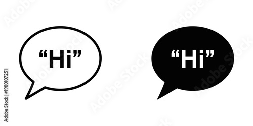 two speech bubbles with hi greeting flat design vector illustration