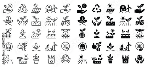 Sustainable Agriculture Icons for Eco-Friendly Practices and Innovations