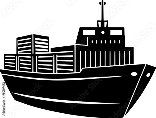 “Silhouette icon of a cargo container being hoisted by a crane, bold shapes, modern logistics symbol design.”