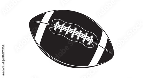 American football black and white illustration classic sports game equipment with laces on isolated background.