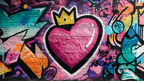 Fresque murale, graffitis colorés