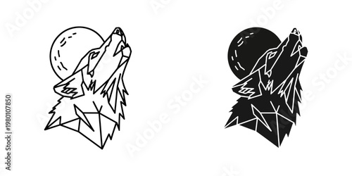 awareness ribbon and wolf howling at moon flat design vector illustration