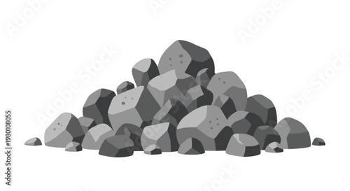 A large pile of grey, jagged rocks and stones is arranged in a central mound on a clean and bright minimalist white background with sharp digital detail.