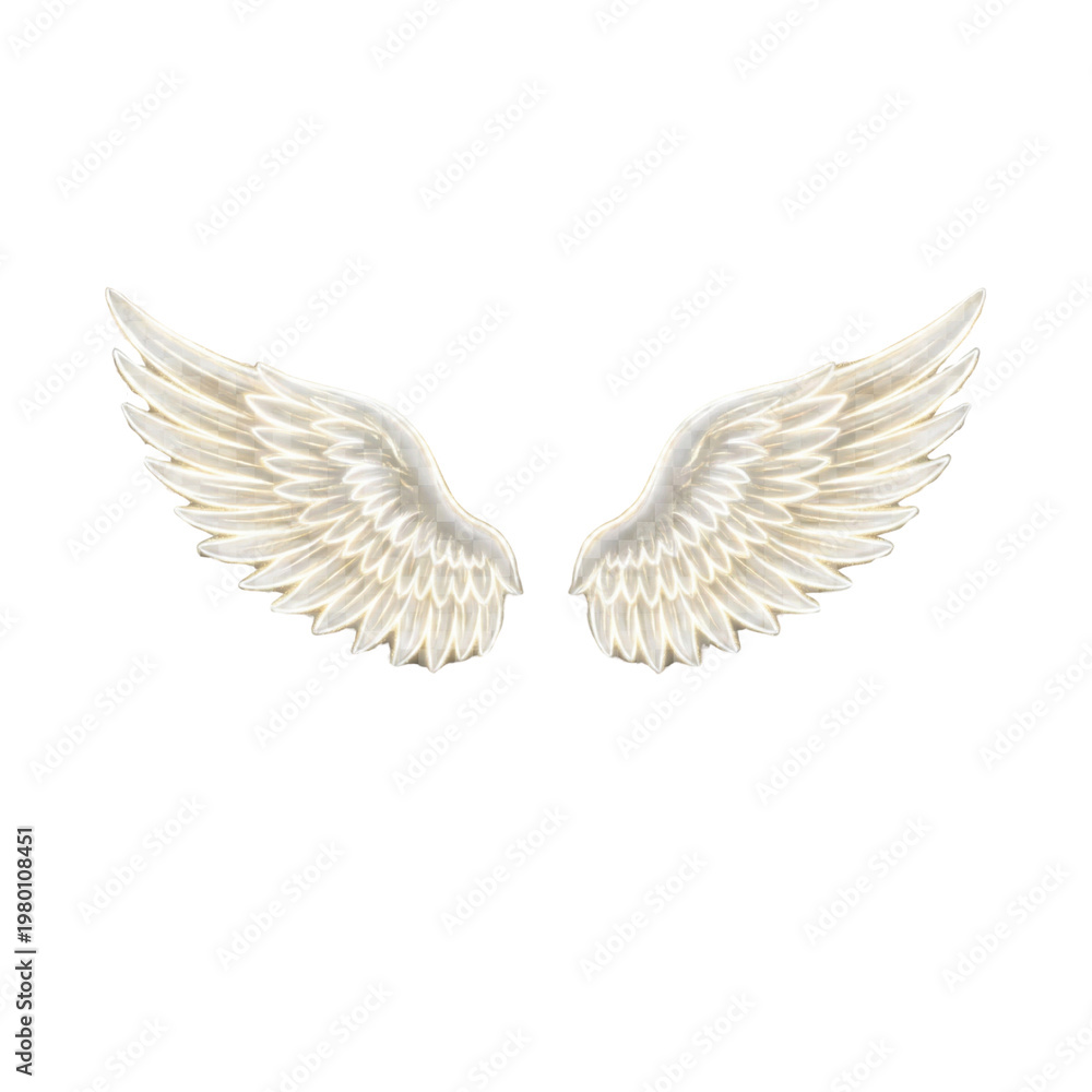 Fototapeta premium Feather wings in white color appear as a detailed illustration symbolizing freedom, flight, and the gentle nature of angelic beings in religious artwork.