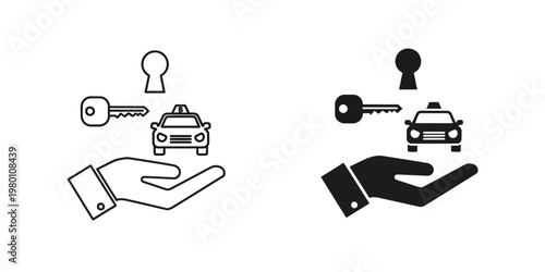 car rental and key handover process flat design vector illustration