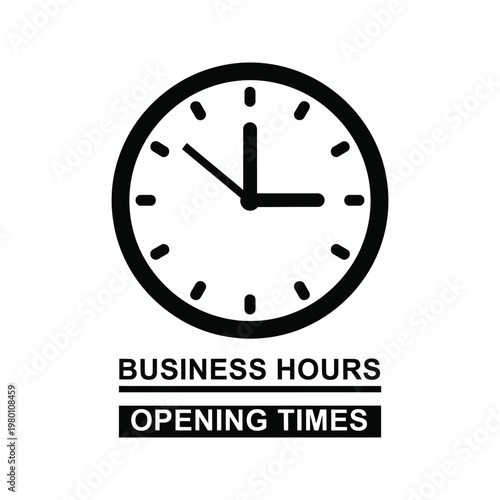 Clock face displaying time business hours opening times indication vector illustration symbol.