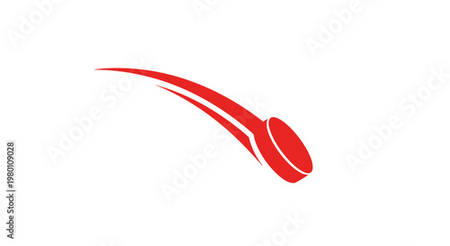 Red hockey puck motion line graphic on white background