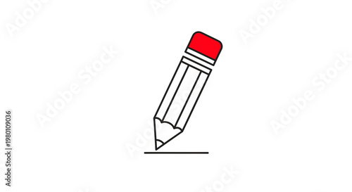 Fotografia Red Pencil Writing on White Background, Minimalist Icon