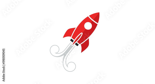 Red Rocket Ship Launching with White Smoke Trails