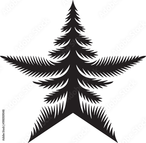 Wallpaper Mural Black star shaped christmas tree silhouette graphic with sharp points and white background Torontodigital.ca