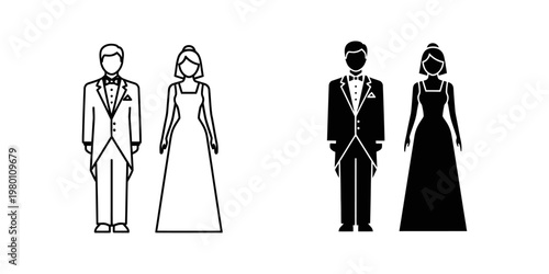 elegant wedding couple set flat design vector illustration