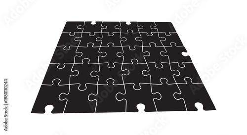 Jigsaw puzzle background in perspective view featuring black interlocking pieces with white outlines for logic and teamwork vector.