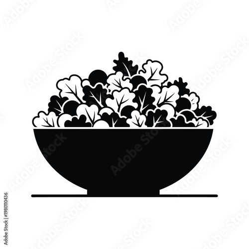 Healthy green salad bowl filled with leafy vegetables and spinach for vegetarian diet concept vector illustration design.