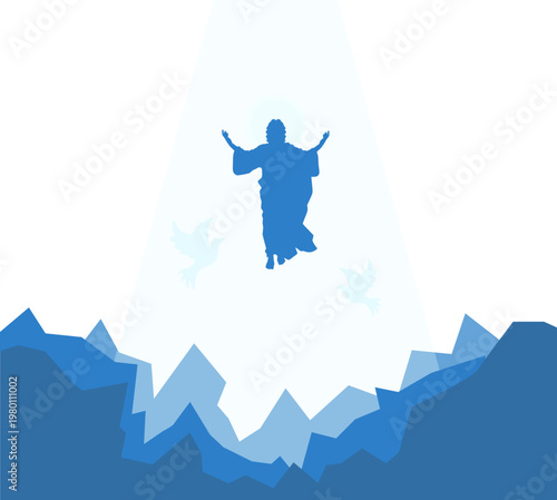 Ascension Day of Jesus Illustration, Christian Religious Ascension Scene Vector