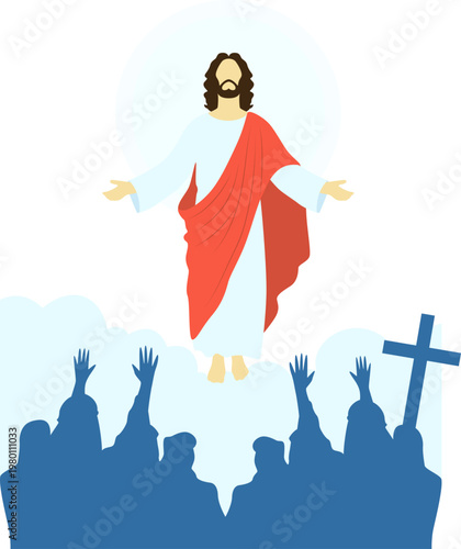 Ascension Day of Jesus Illustration, Christian Religious Ascension Scene Vector