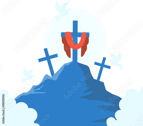 Ascension Day of Jesus Illustration, Christian Religious Ascension Scene Vector