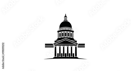 Government building silhouette with dome and columns, vector illustration