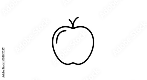 Simple Line Art Icon of a Red Apple with Stem