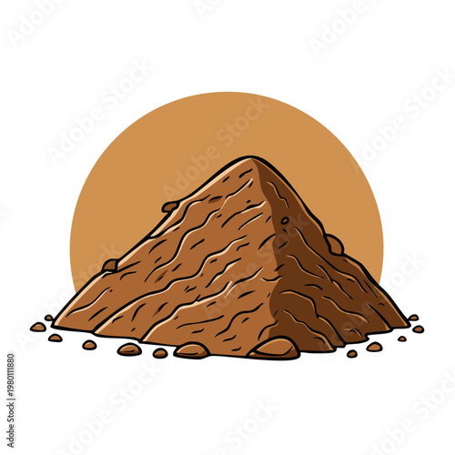 Illustration of a pile of brown dirt with small stones and a semi-circular backdrop