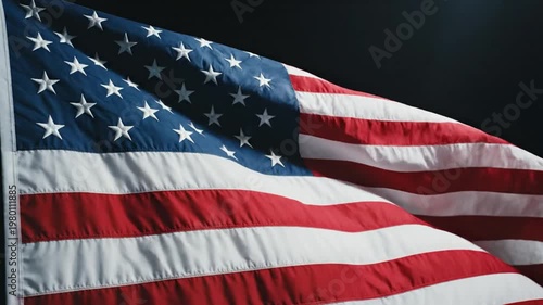 Symbol of the free world: A close-up view of the American flag fluttering, symbolizing the spirit of freedom and unity. The iconic design with its stars and stripes evokes feelings of patriotism.
