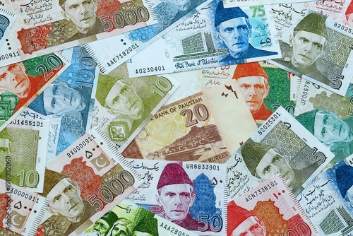 Photos Pakistani rupee money banknotes pile on table
