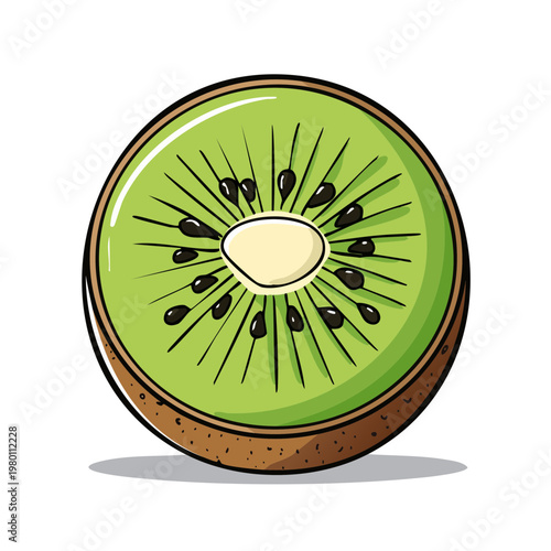 Vibrant cross-section of a fresh kiwi fruit with green flesh and black seeds, vector illustration