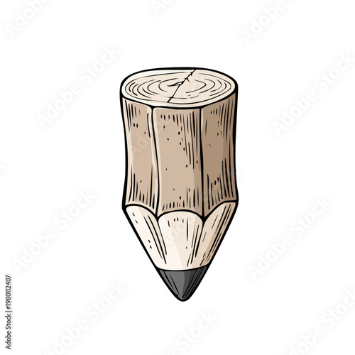 Rustic wooden pencil stub with graphite tip and cracked surface illustration