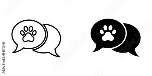 opposing speech bubbles with dog and cat paw prints vector illustration