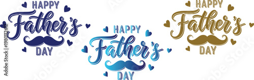 Colorful 'happy father's day' typography with mustache designs for celebrations