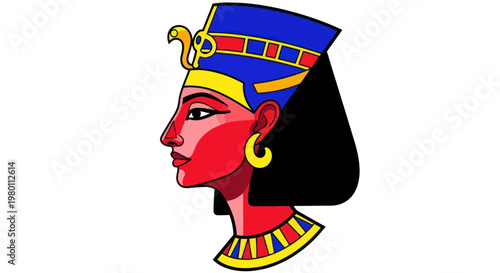 Ancient Egyptian Queen Profile Portrait, Nefertiti Style Headdress