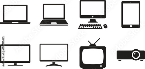 collection of electronic devices with blank screens