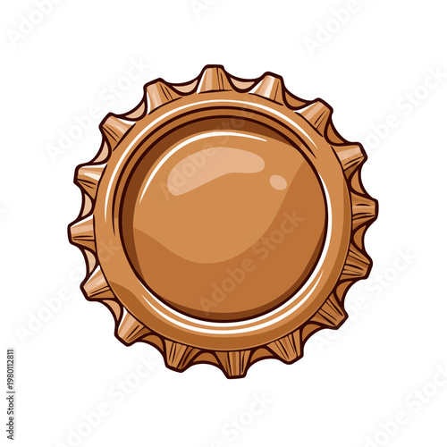 Close-up view of a single metallic brown bottle cap with ribbed edges and a smooth, reflective surface