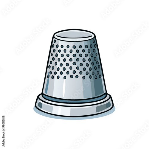 Simple illustration of a metallic sewing thimble with dimpled surface