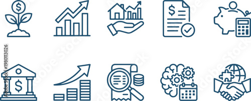 A collection of icons related to finance and business