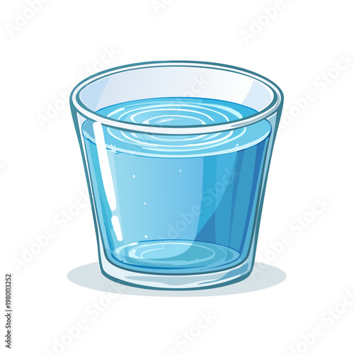 Clear glass filled with refreshing blue water showing ripples on the surface