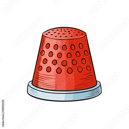 Red thimble with circular perforations on a simple base illustration