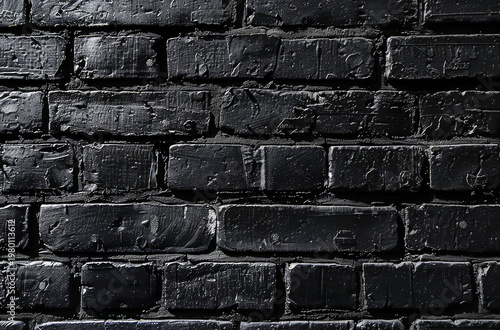 Photo of Old brick wall painted in black color. Background texture for backdrops or mapping