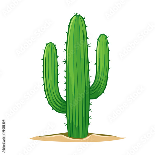 Vibrant Green Saguaro Cactus Growing in Sandy Desert Terrain