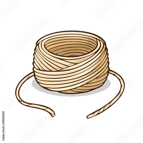 Natural fiber twine rolled on a spool with loose ends ready for use