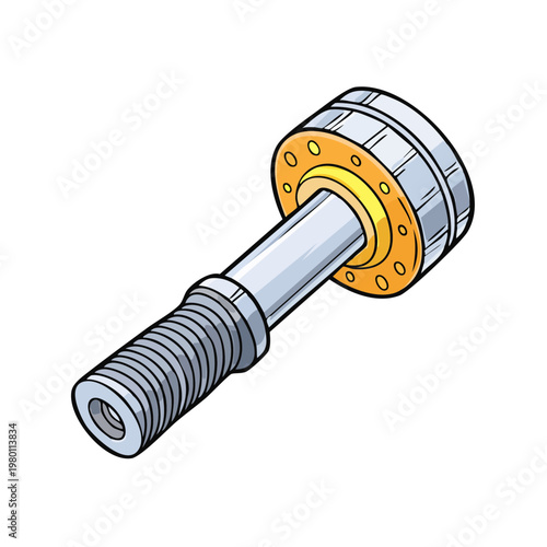 Detailed illustration of a threaded bolt with a circular, flanged head and textured shaft
