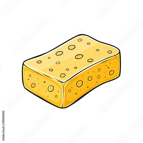 Illustration of a clean rectangular yellow sponge with rounded edges and holes