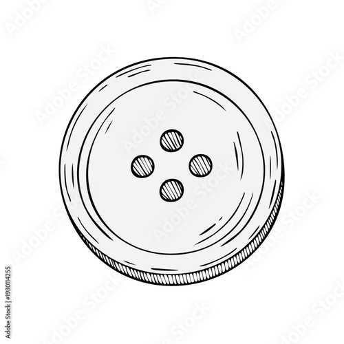 Simple Round Sewing Button with Four Holes Hand Drawn Sketch Isolated Object