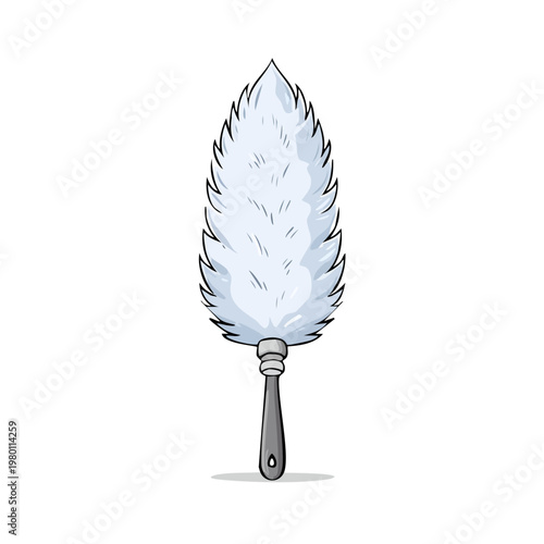 Handheld fluffy feather duster for cleaning and dusting surfaces with a gray handle