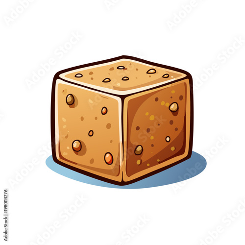 Cartoon illustration of a sugar cube with visible granules and a shadow